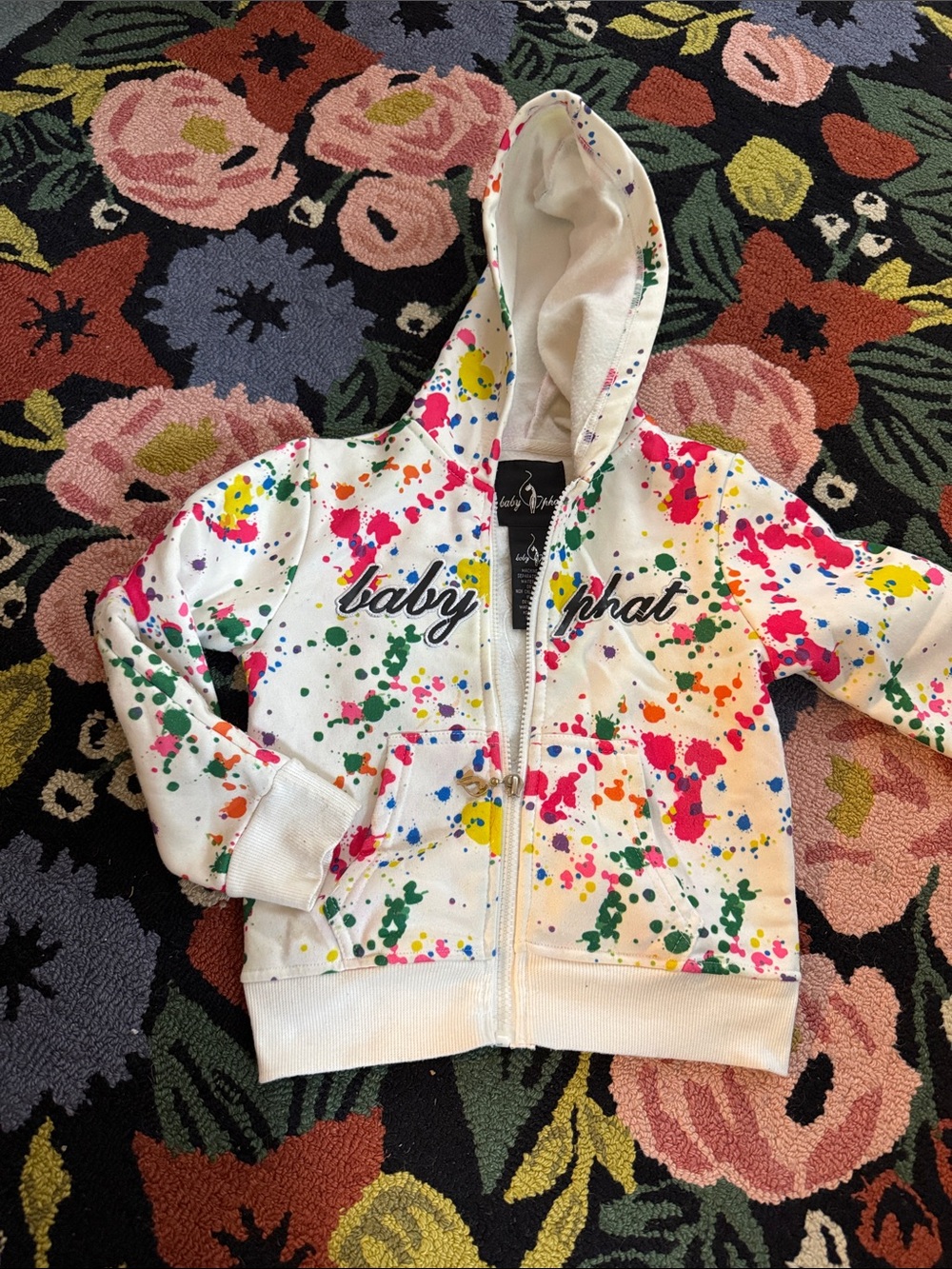 Baby Phat White Hoodie with Multicolor Paint Splatter